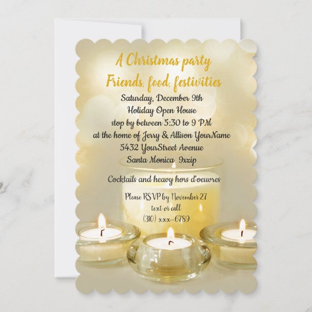 Invitación Holiday Open House Cocktail Fiesta Golden Candles (Anverso)