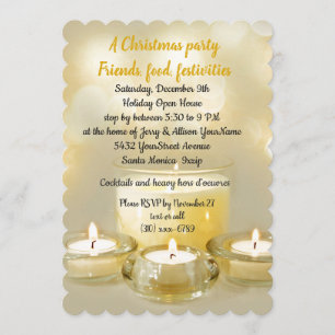 Invitación Holiday Open House Cocktail Fiesta Golden Candles