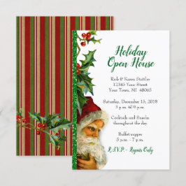 Invitación Holiday Open House Green Purpurina Santa Holly