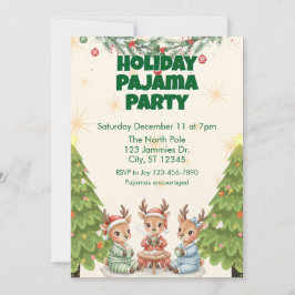Invitación Holiday Pajama Party, reindeer and cocoa