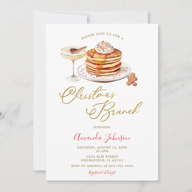 Invitación Holiday Pancakes Winter Red Plaid Christmas Brunch (Anverso)