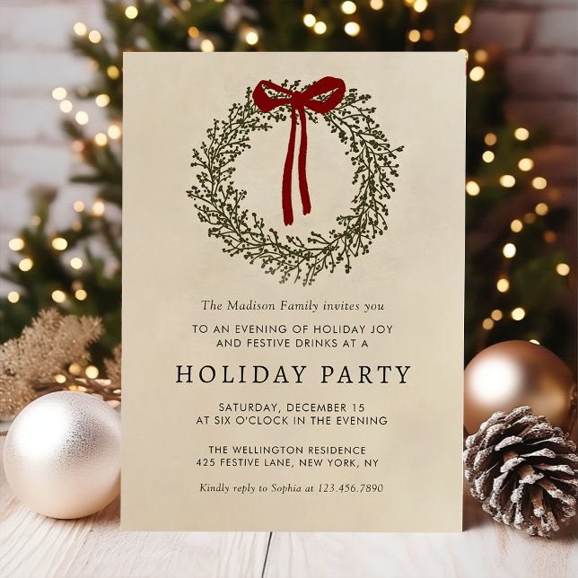 Invitación Holiday Party Festive Christmas Wreath Invitation (Subido por el creador)