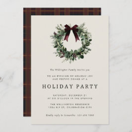 Invitación Holiday Party Festive Christmas Wreath Ribbon