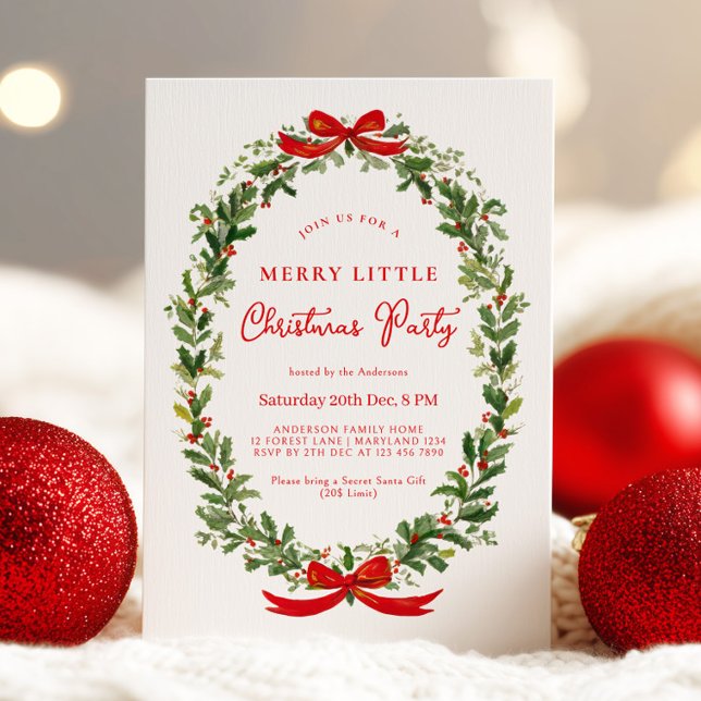 Invitación Holiday Party Festive Christmas Wreath Ribbon (Subido por el creador)