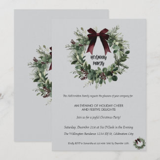 Invitación Holiday Party Invitation Elegant Christmas Wreath