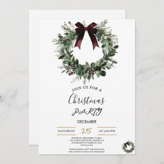 Invitación Holiday Party Invitation Elegant Christmas Wreath