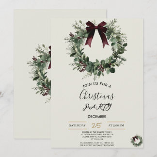 Invitación Holiday Party Invitation Elegant Christmas Wreath