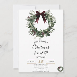 Invitación Holiday Party Invitation Elegant Christmas Wreath