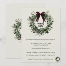 Holiday Party Invitation Elegant Christmas Wreath