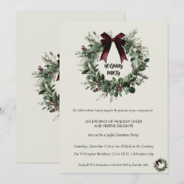 Invitación Holiday Party Invitation Elegant Christmas Wreath