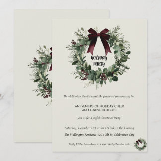 Invitación Holiday Party Invitation Elegant Christmas Wreath