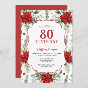 Invitación Holiday Poinsettia 80th Birthday