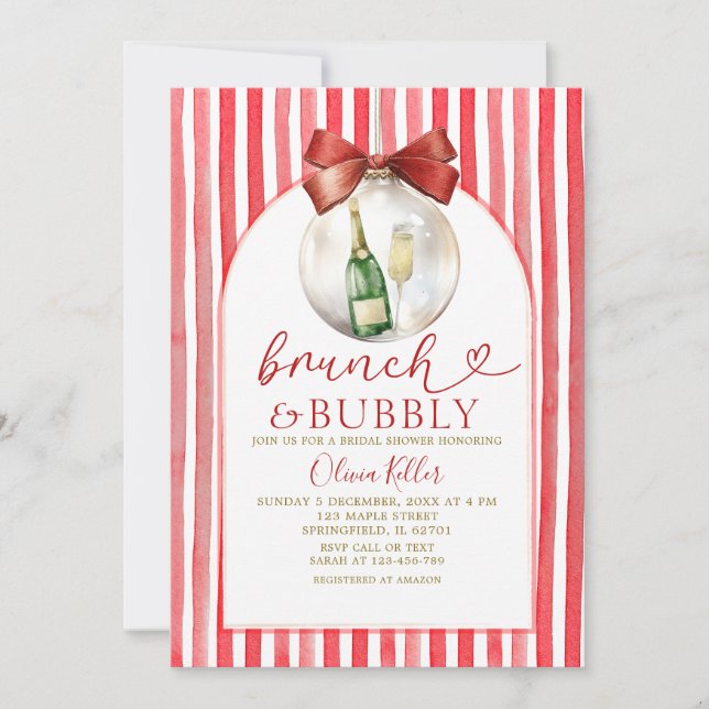 Invitación Holiday Red Brunch & Bubbly Bridal Shower (Anverso)