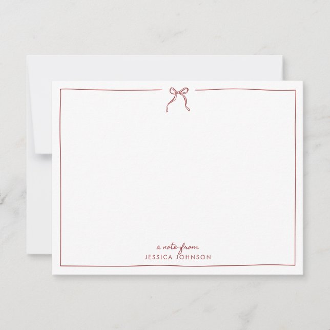 Invitación Holiday Red Stripes Bow Note Card (Anverso)