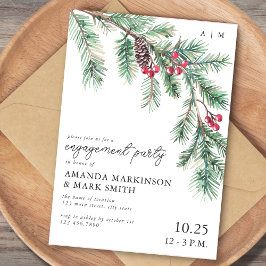 Invitación Holiday Simple Pine Branch Engagement Party