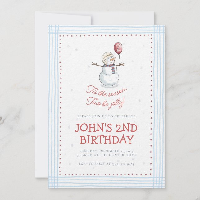 Invitación Holiday Snowman 2nd Birthday Invitation  (Anverso)