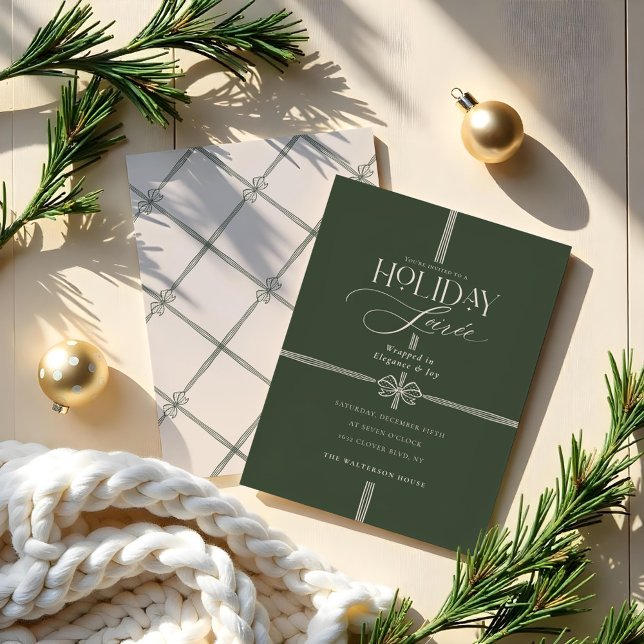 Invitación Holiday Soirée Elegant Navidades Bow Present (Holiday Soirée Elegant Christmas Bow Present Invitation)