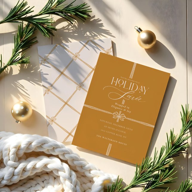 Invitación Holiday Soirée Elegant Navidades Bow Present (Holiday Soirée Elegant Christmas Bow Present Invitation)