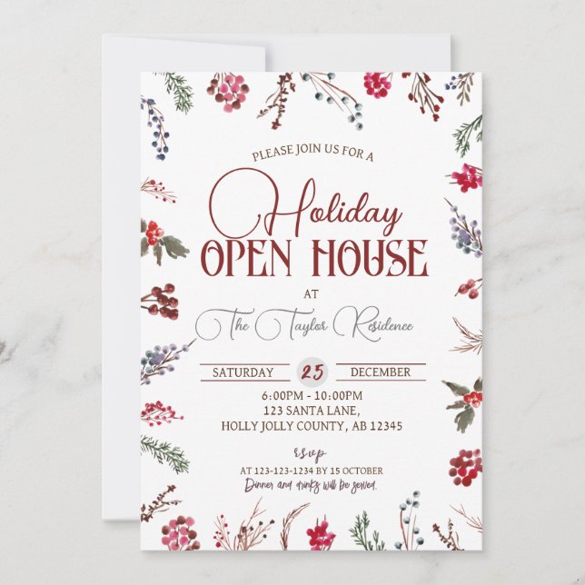 Invitación Hollies de invierno, Holiday Open House, Fiesta de (Anverso)