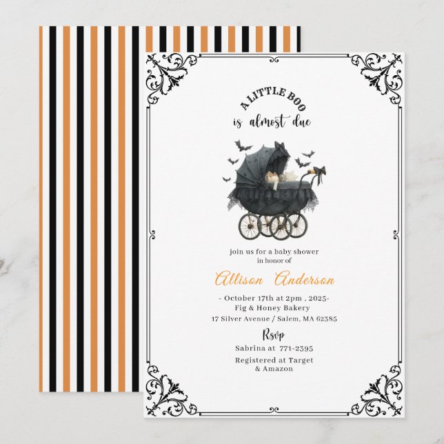 Invitación Holloween Pumpkin Little Boo Baby shower (Anverso / Reverso)