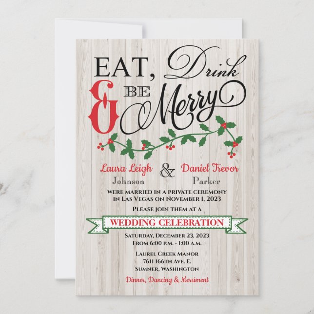 Invitación Holly, Berries, come, bebe y sé Boda de moras (Anverso)