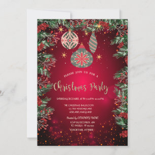 Invitación Holly Berries Ornaments Red Company Navidades