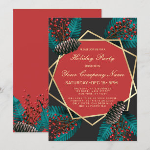 Invitación Holly Berries Pine Cone Bouquet Corporate Holiday