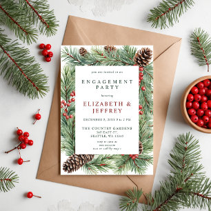 Invitación Holly Berries Pine Cone Navidades Partido de Compr