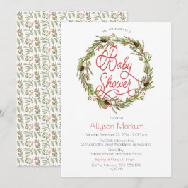 Invitación Holly | Berries Pine Wreath Holiday Baby Shower In