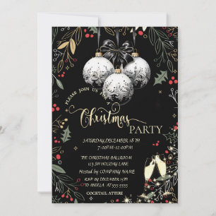 Invitación Holly Berry, Bolas, Fiesta de Navidad de la Compañ
