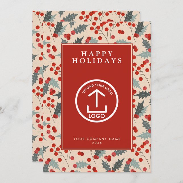 Invitación Holly Berry Corporate Business QR Code Navidades (Anverso / Reverso)