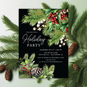 Invitación Holly Berry Evergreen Holiday Party