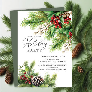 Invitación Holly Berry Evergreen Holiday Party