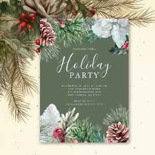 Invitación Holly Berry Evergreen Holiday Party
