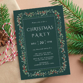 Invitación Holly Berry Frame Navidades Fiesta Green