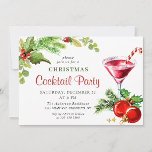 Invitación Holly Berry Holiday Navidades Fiesta de cócteles
