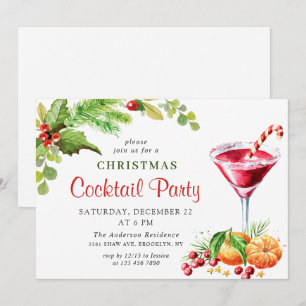 Invitación Holly Berry Holiday Navidades Fiesta de cócteles