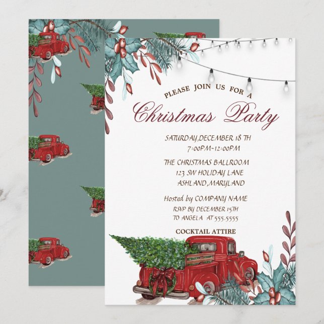 Invitación Holly Berry, Lughts,Fiesta de Navidades de Camión  (Anverso / Reverso)