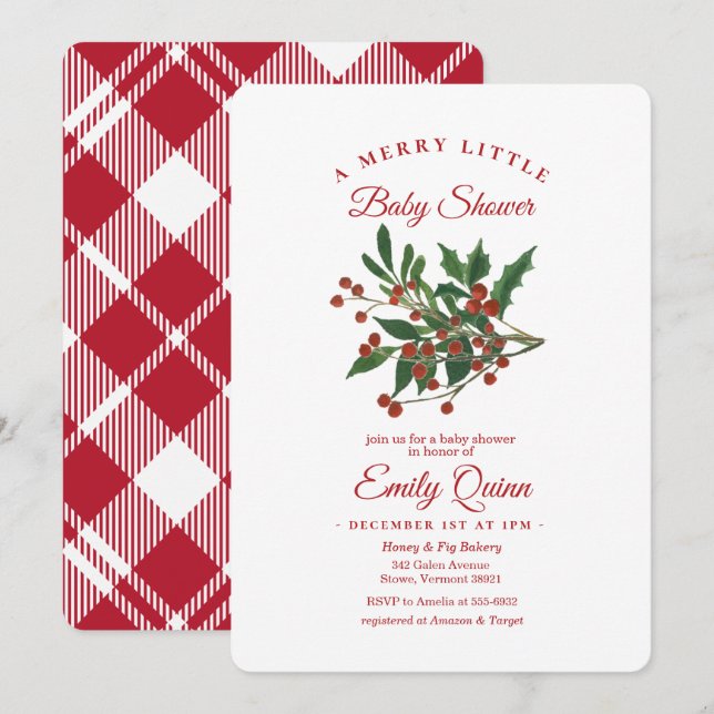 Invitación Holly Berry Merry Little Baby Shower Invitation (Anverso / Reverso)