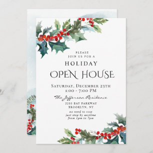 Invitación Holly Berry Navidades Mistletoe Holiday OPEN HOUSE