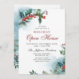 Invitación Holly Berry Navidades Mistletoe Holiday OPEN HOUSE