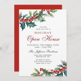 Invitación Holly Berry Navidades Mistletoe Holiday OPEN HOUSE