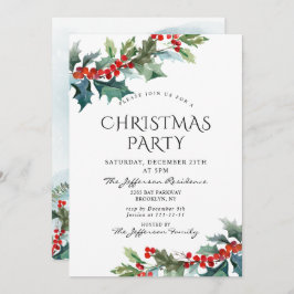 Invitación Holly Berry Navidades Mistletoe Holiday Party