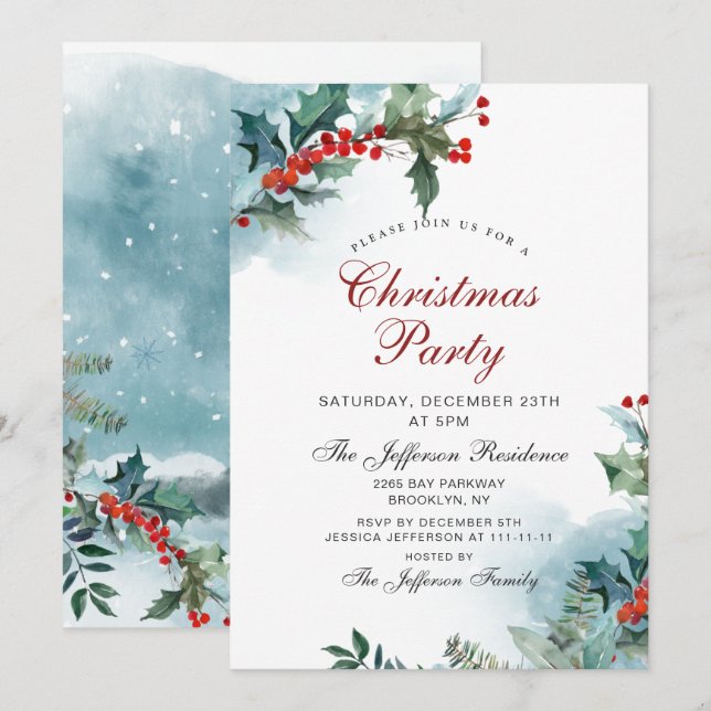 Invitación Holly Berry Navidades Mistletoe Holiday Party (Anverso / Reverso)