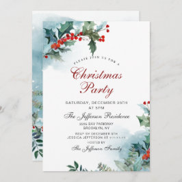 Invitación Holly Berry Navidades Mistletoe Holiday Party