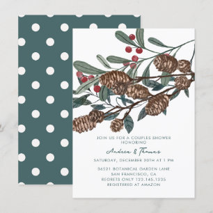 Invitación Holly Berry Piña Cono Ducha de Parejas Rústica