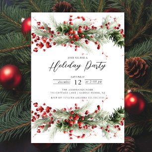 Invitación Holly Berry Pine Holiday Party