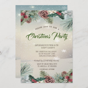 Invitación Holly Berry Pinecones Compañía Navidades Fiesta