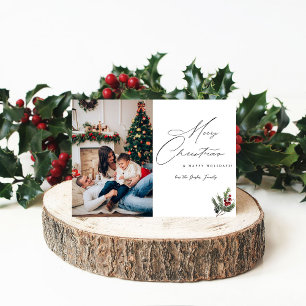Invitación Holly Berry Sencillo Elegante Fotos navideñas del 