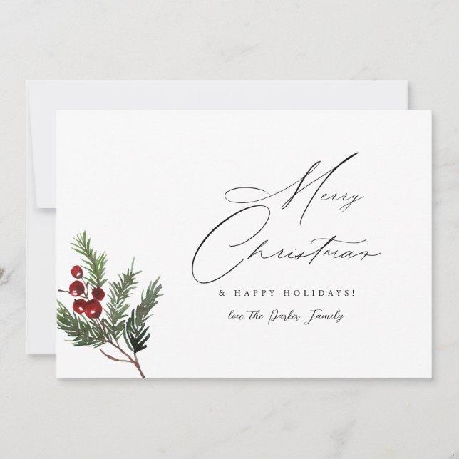 Invitación Holly Berry Simple Elegant Merry Christmas Card (Anverso)